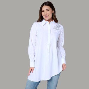 ATTITUDES by RENEE Button-Down Asymmetric Hem Shirt. Plus Size 3XP